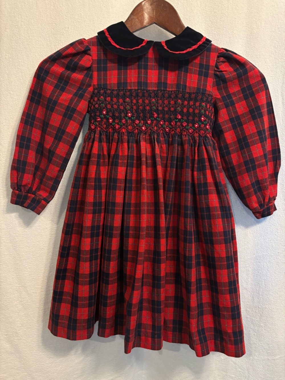 Vintage Bonnie Jean Long Sleeve Smocked Plaid Peter Pan Collar Dress size 4